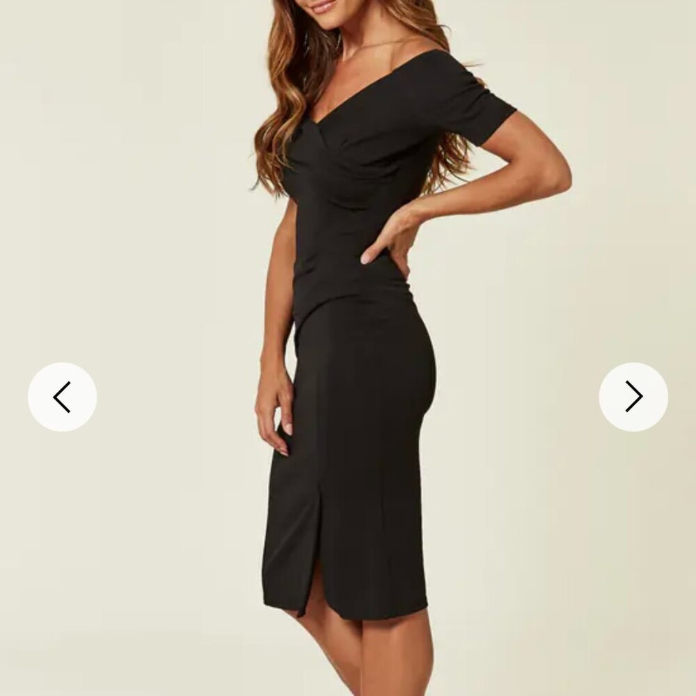NWT SilkFred-Exclusive Bardot Off Shoulder Dress-Black UK 12, USA 8 - Picture 2 of 10